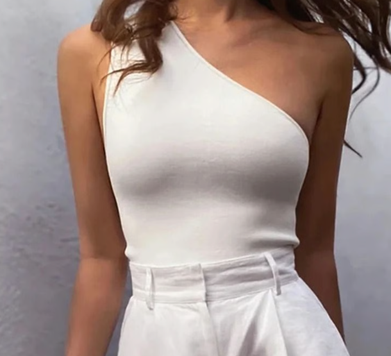 One Shoulder Womens Sports Crop Tank Top – Elastic Fitness Summer Vest