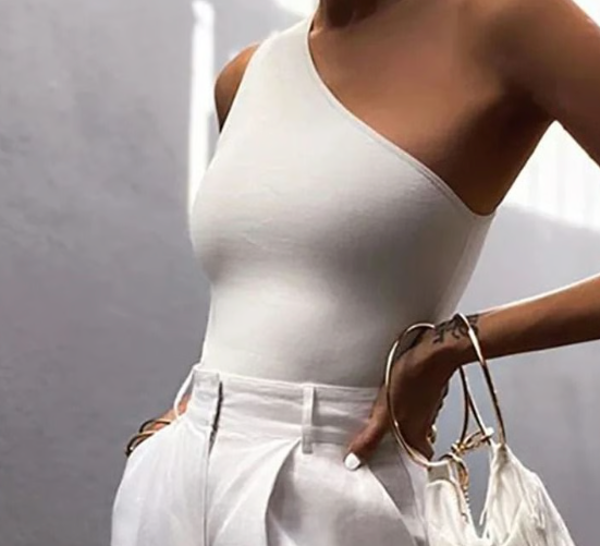 One Shoulder Womens Sports Crop Tank Top – Elastic Fitness Summer Vest