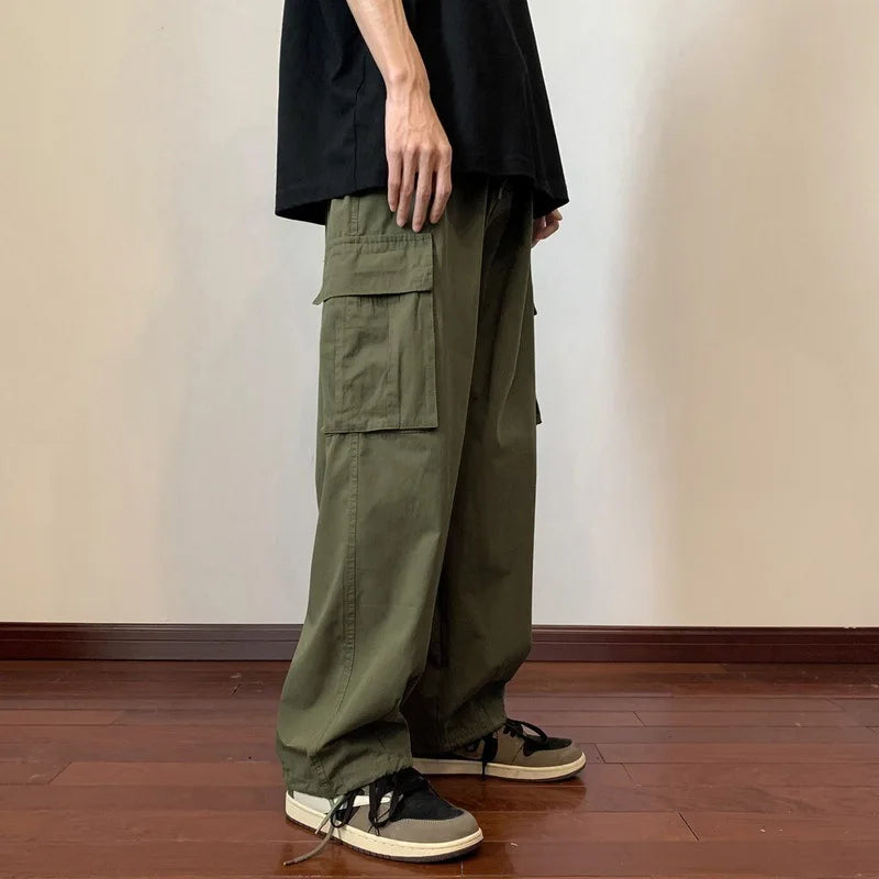 Cargo Pants, Military Green, Vintage Oversize Men's Pants, Heavy Straight Leg Casual Pants