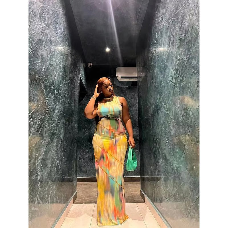 Colorblock Bodycon Patchwork Dress – Sleeveless Summer Clubwear for Women