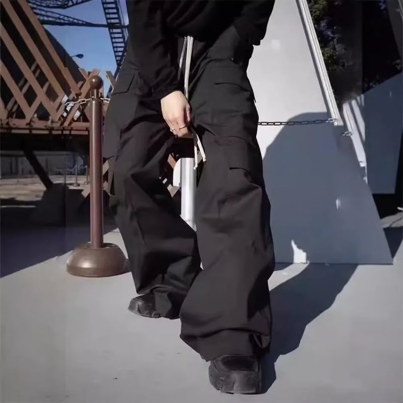 New Style Cargo Pants For Men, Loose Fit Wide Leg, Multi Pocket Black Cargo Pants, Spring Summer Casual