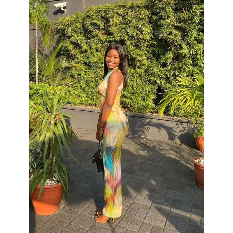 Colorblock Bodycon Patchwork Dress – Sleeveless Summer Clubwear for Women