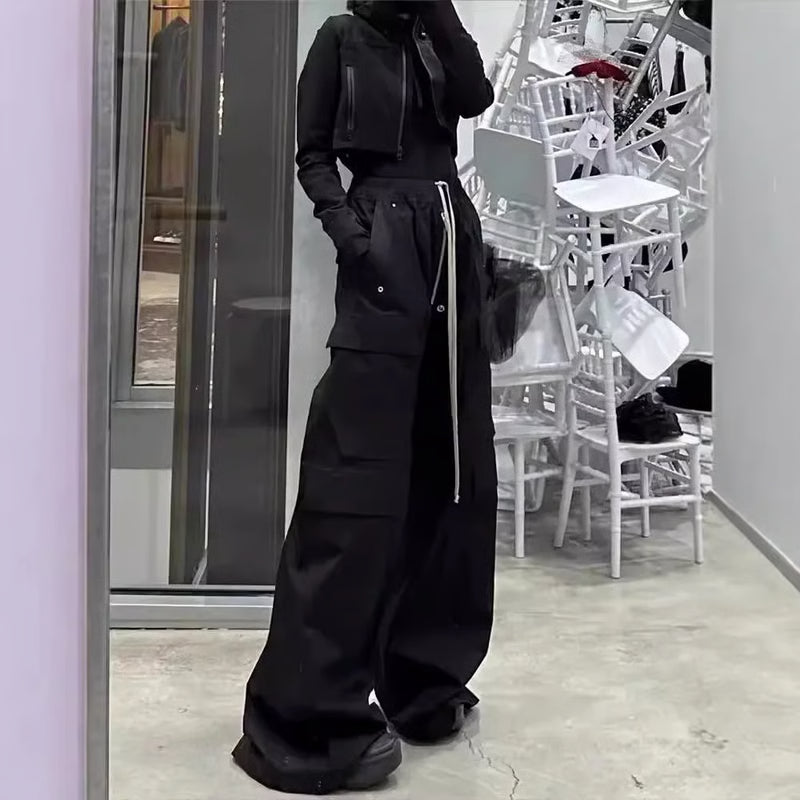 New Style Cargo Pants For Men, Loose Fit Wide Leg, Multi Pocket Black Cargo Pants, Spring Summer Casual