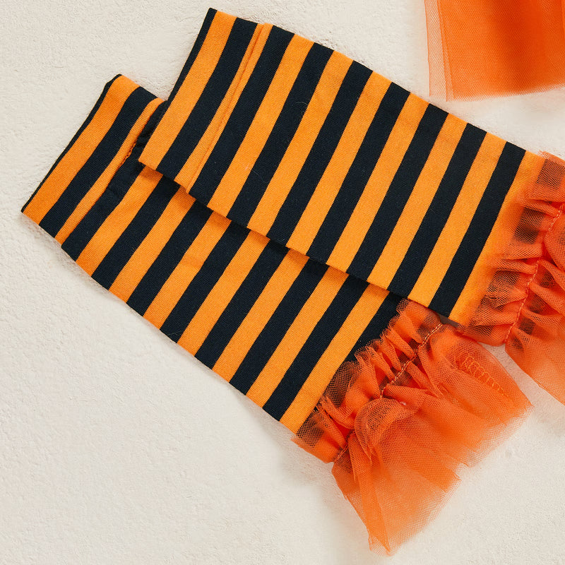 Pumpkin Print Halloween Romper, Newborn Baby Girl Costume, with Hat, Leg Warmers, Long Sleeve Dress