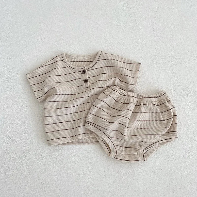 Adorable Summer Baby Clothing Set, 2PCS Striped Tee and Bloomer Outfit for Infant Girls, Toddler Boys