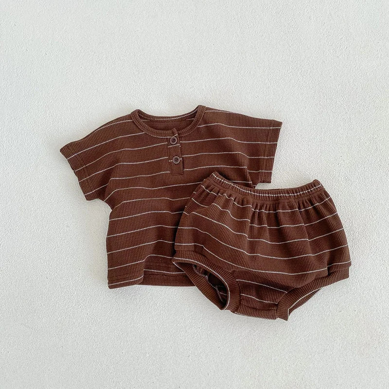 Adorable Summer Baby Clothing Set, 2PCS Striped Tee and Bloomer Outfit for Infant Girls, Toddler Boys