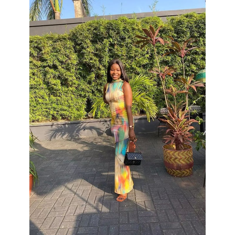 Colorblock Bodycon Patchwork Dress – Sleeveless Summer Clubwear for Women