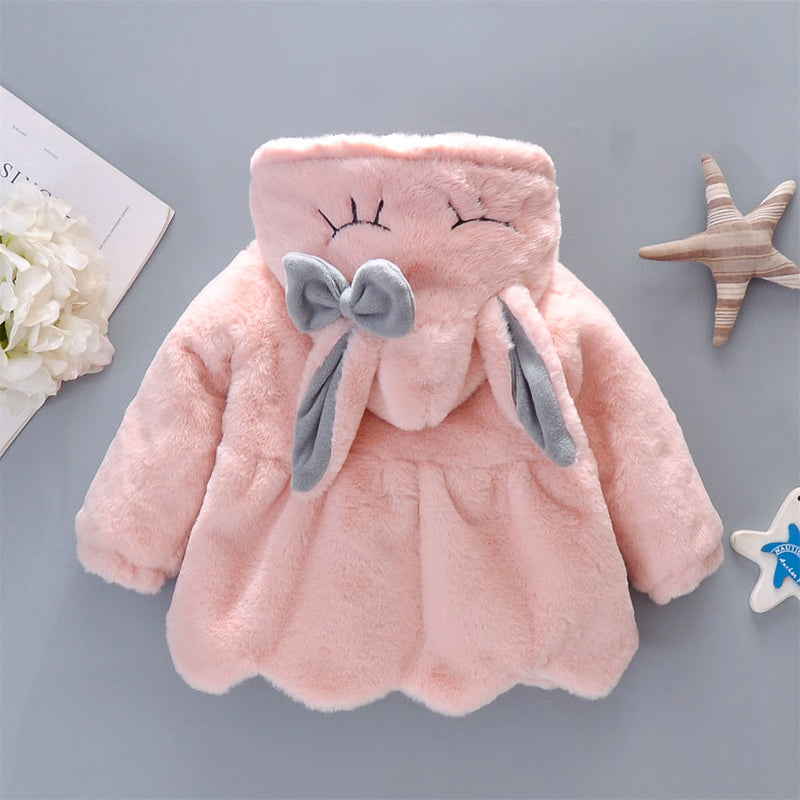 Baby Girl Clothes Long Sleeve Set, Cute Rabbit Hoodie Jacket, Winter Plush Bow Outfit Kids Clothes with Bag