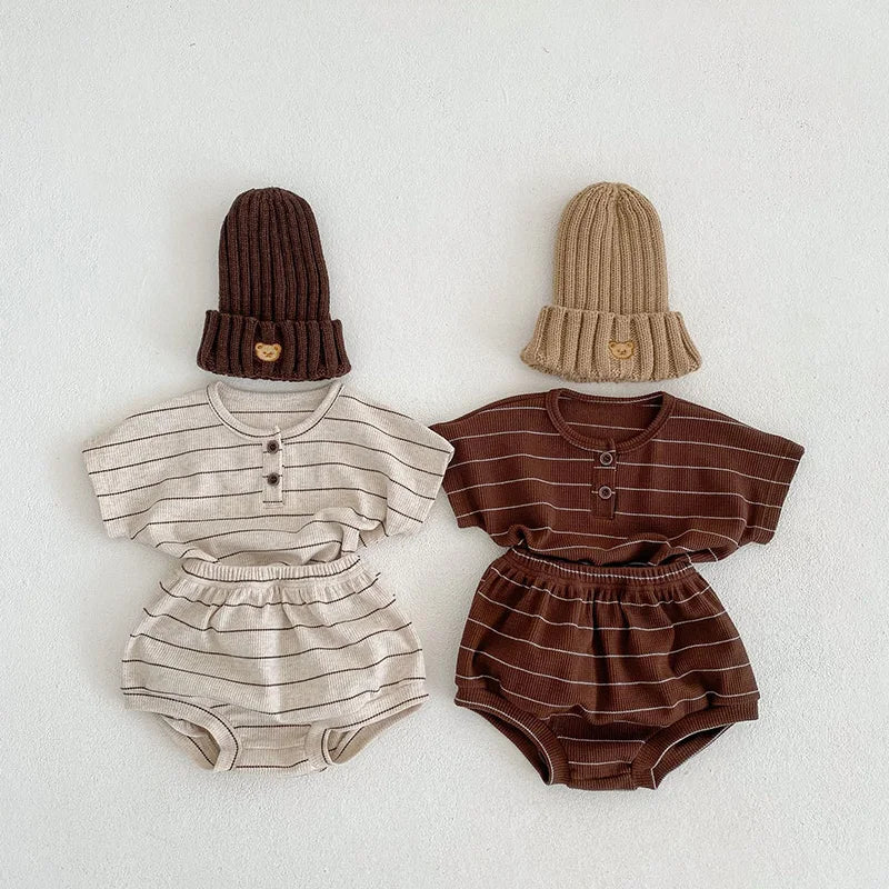 Adorable Summer Baby Clothing Set, 2PCS Striped Tee and Bloomer Outfit for Infant Girls, Toddler Boys